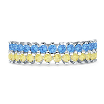 Half Eternity 5mm Blue CZ & Yellow CZ Wedding Band 925 Sterling Silver Wholesale